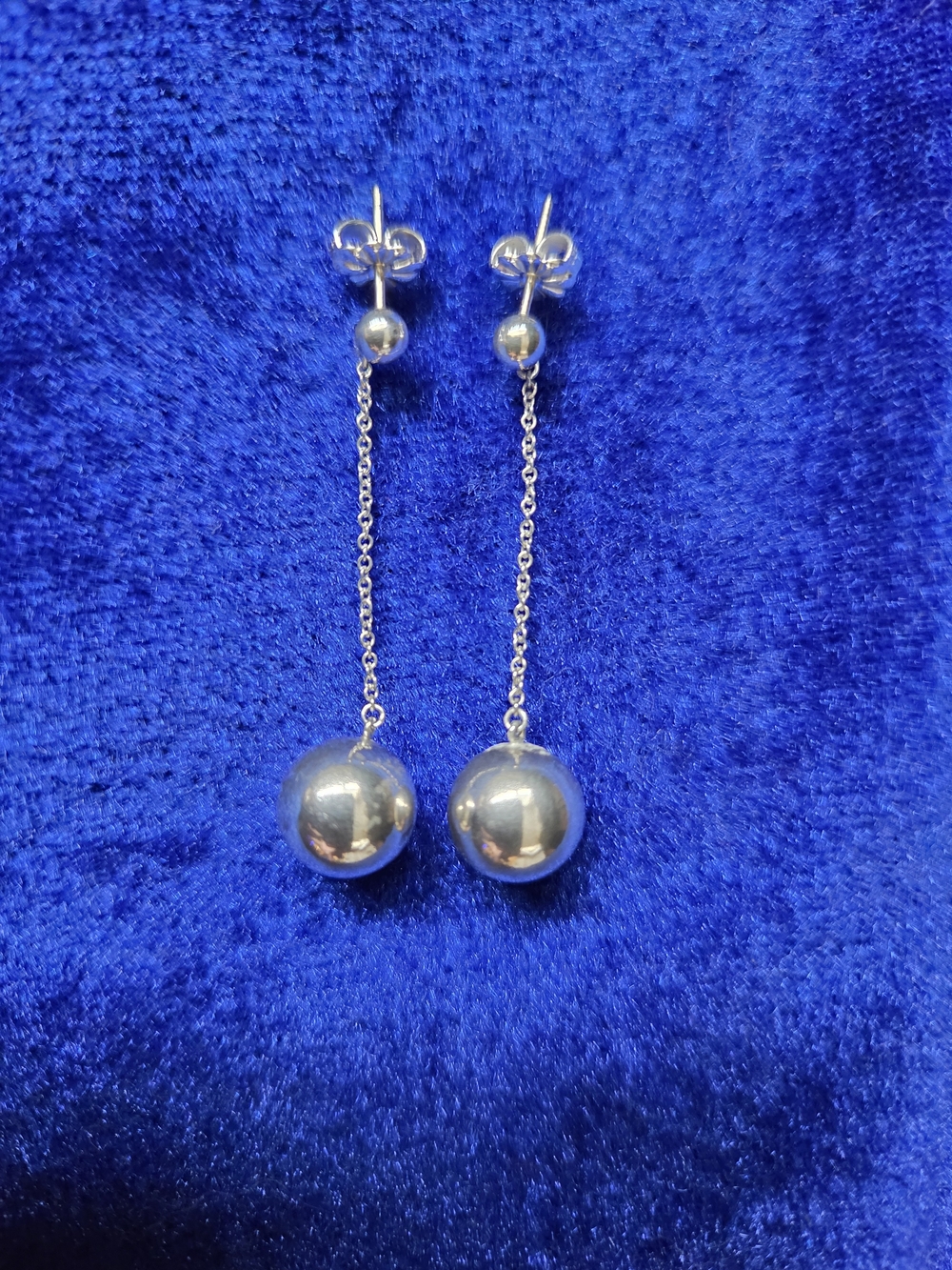 Tiffany & Co 925 Silver Drop Chain Ball Earrings